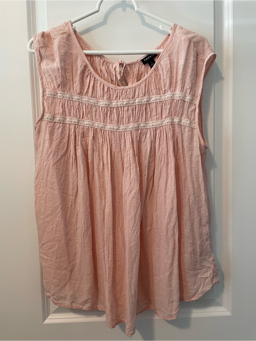 torrid Light Blush Pink Cap-Sleeve Swiss Dot Peasant Blouse